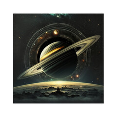 Futuristic Saturn with rings over planet, solar system cartoon style, Generative AI  