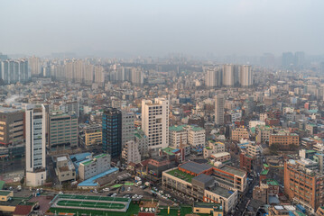 Cityscape of Seoul capital of South Korea on a smoggy day