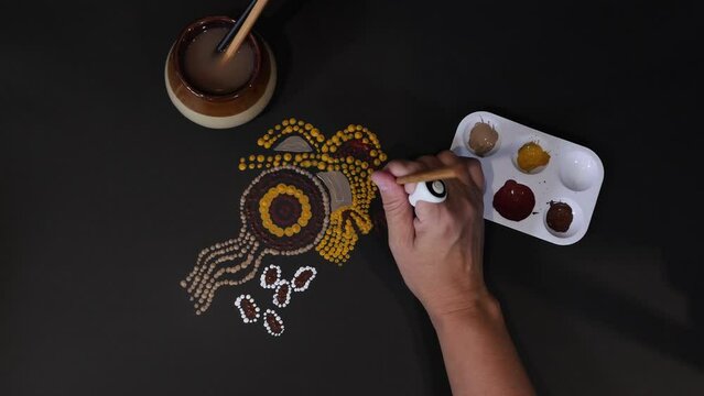 Creative dot style painting inspired by Australian native country themed artwork. Artistic original design