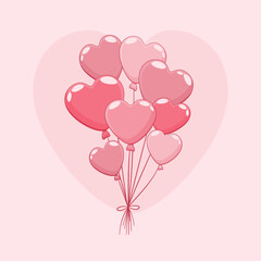 Balony w kształcie serca. Wektorowa ilustracja imprezowych balonów wypełnionych helem związanych razem. Dekoracje na urodziny, baby shower, walentynki, uroczystość, wesele. - obrazy, fototapety, plakaty