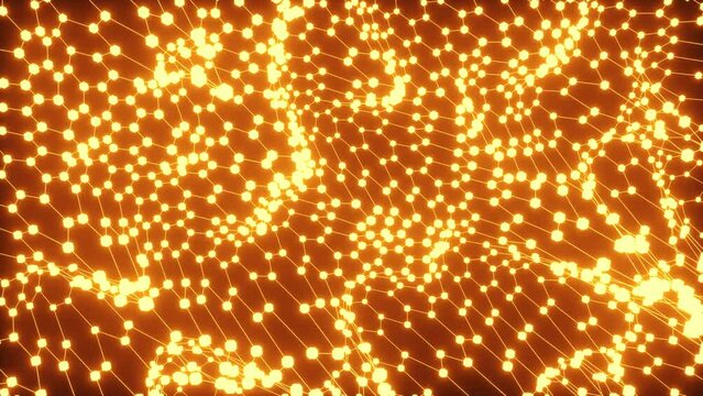 Glowing honeycomb texture in neon light on a black background. 3d rendering animation.	