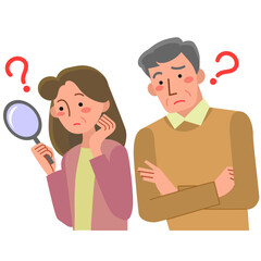 悩んでいるシニア夫婦の上半身