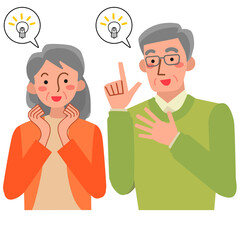 喜ぶ表情のシニア夫婦の上半身