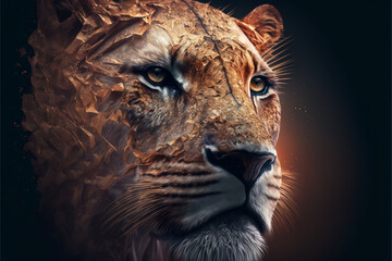 Lioness wallpaper or background. Generative AI.