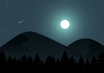 vector illustration of mountain scenery at night