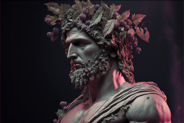 Dionysus, god of wine, parties, fruits, from the mythology of Ancient Greece. Generative AI. - obrazy, fototapety, plakaty