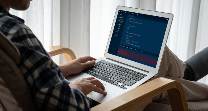 Software development programming on computer screen for modish application and program coding