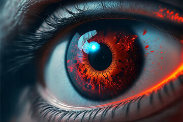 Red eye of human being. Generative AI. - obrazy, fototapety, plakaty