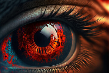 Red eye of human being. Generative AI. - obrazy, fototapety, plakaty