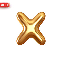 X symbol, metallic latin letter X. Golden X mark. Realistic 3d design In cartoon style. Icon isolated on white background. vector illustration