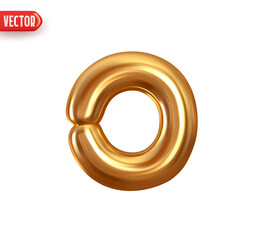 O symbol, metallic gold latin letter O. 0 number. Realistic 3d design In cartoon style. Icon isolated on white background. vector illustration