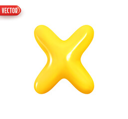 Fototapeta premium X symbol, plastic yellow latin letter X. X mark. Realistic 3d design In cartoon style. Icon isolated on white background. vector illustration
