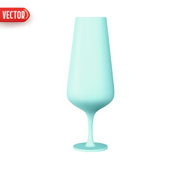 Blue glass, empty glass wine. Realistic 3d design In cartoon style. Icon isolated on white background. Vector illustration