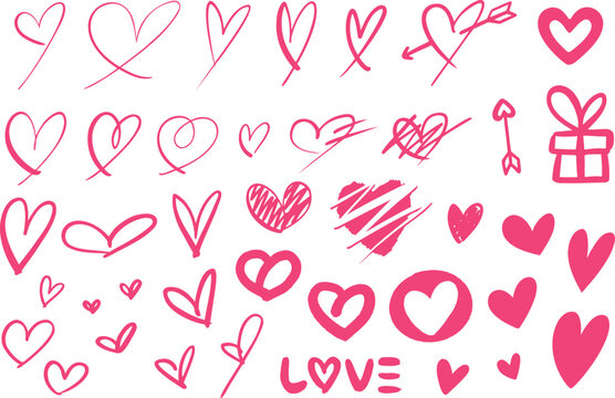 손그림 로맨틱, 러블리 하트 심볼, 아이콘, hand-drawn romantic and lovely heart symbols, icons