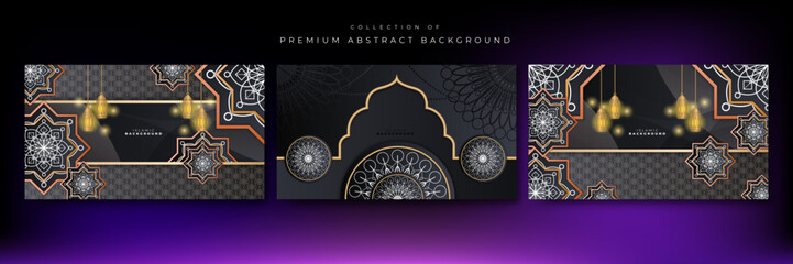 Elegant realistic black and gold ramadan kareem islamic illustration background for decorative pattern festival card. Arabic ornamental background in paper style