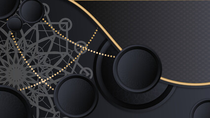 Elegant realistic black and gold ramadan kareem islamic illustration background for decorative pattern festival card. Arabic ornamental background in paper style