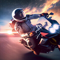 Astronaut driving a motorcycle in the moon illustration