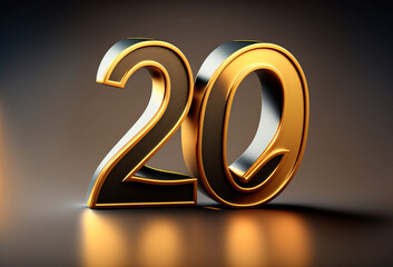 golden symbol 20 twenty with black design elements. Generative AI