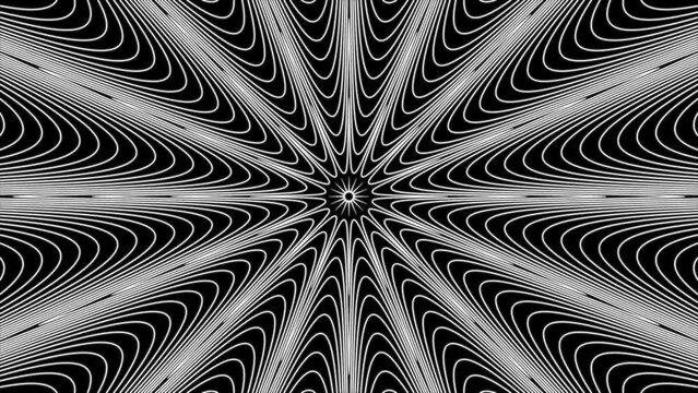 Pulsing spider web net sun pattern on black background loop. Creative hypnotic design backdrop. Hipnosis dynamic loop pattern.