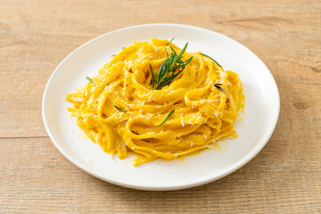 fettuccine pasta with butternut pumpkin creamy sauce