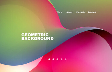 Landing page abstract liquid background. Flowing shapes, round design and circle. Web page for website or mobile app wallpaper