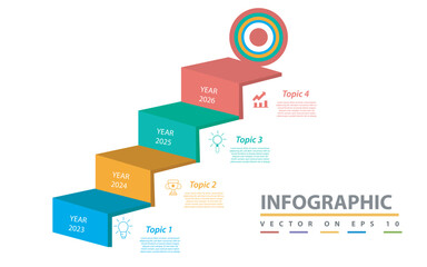 Infographic template for business. 4 Steps Modern Stair diagram with arrow and topics, presentation vector infographic.