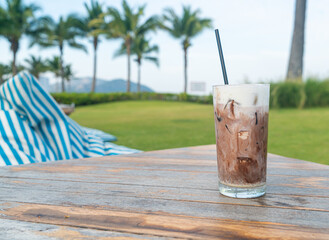 ice chocolate milkshake on table