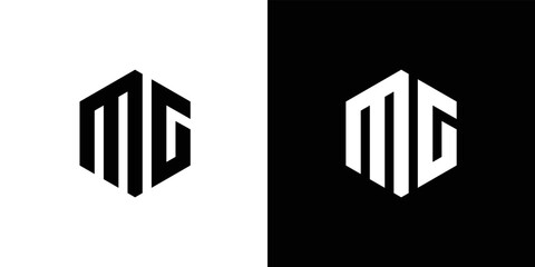 Letter M G Polygon, Hexagonal Minimal and Trendy Professional Logo Design On Black And White Background