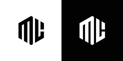 Letter M L L Polygon, Hexagonal Minimal and Trendy Professional Logo Design On Black And White Background