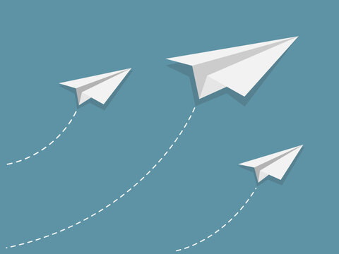 Paper airplanes icon blue background. business concepts take off plane vector illustration.