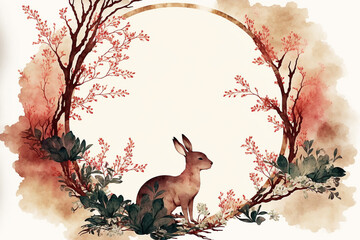 Rabbit frame watercolor Generative AI	