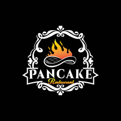 pancake restaurant logo, vintage, food and business logo design in vector template.