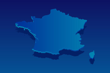 map of France on blue background. Vector modern isometric concept greeting Card illustration eps 10.