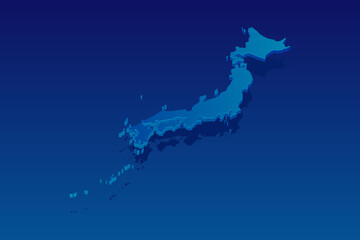 map of Japan on blue background. Vector modern isometric concept greeting Card illustration eps 10.