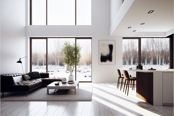 Light Interior Room With Modern Architecture and Natual Light White Walls And Wooden Accents