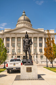 Statue of Massasoit. Historic Indian chief of Massachusetts friend of the pilgrim fathers.