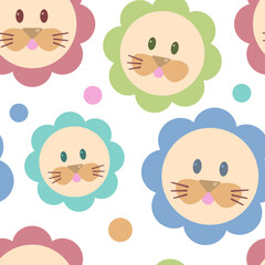 The cute pattern of childish lions, vector seamless pattern, isolated on white background. Simple shape graphic cartoon character. Cute style for boys and girls.