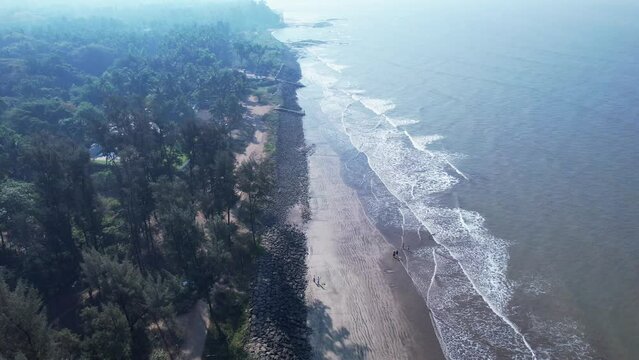 Aerial footage of Varsoli beach at Alibag, located 125 kms from Pune on the West Coast of Maharashtra India.