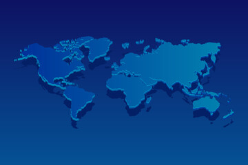 map of World on blue background. Vector modern isometric concept greeting Card illustration eps 10.