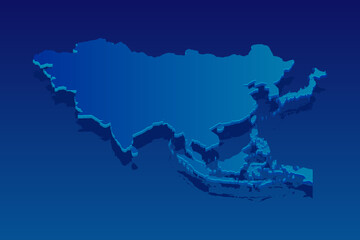 map of Asia on blue background. Vector modern isometric concept greeting Card illustration eps 10.