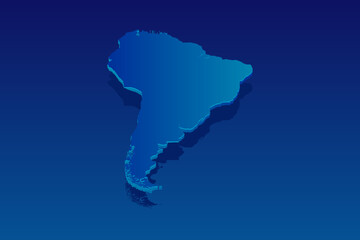 map of South America on blue background. Vector modern isometric concept greeting Card illustration eps 10.