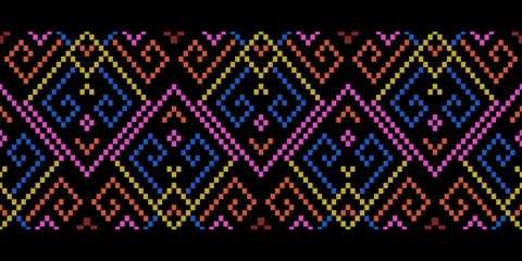 Cross stitch colorful geometric traditional ethnic pattern Ikat seamless pattern abstract design for fabric print cloth dress carpet curtains and sarong Aztec African Indian Indonesian 