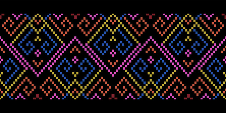 Cross stitch colorful geometric traditional ethnic pattern Ikat seamless pattern abstract design for fabric print cloth dress carpet curtains and sarong Aztec African Indian Indonesian 