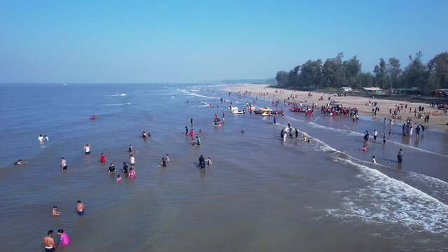 Aerial footage of Varsoli beach at Alibag, located 125 kms from Pune on the West Coast of Maharashtra India.