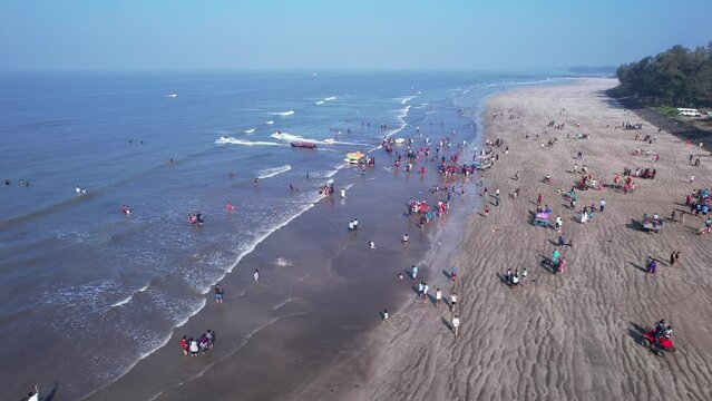 Aerial footage of Varsoli beach at Alibag, located 125 kms from Pune on the West Coast of Maharashtra India.