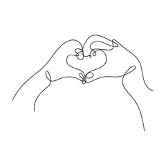 heart shaped hands One Continuous Line Drawing. Valentines day concept. Trendy minimalist line art illustration. Love Minimalist Contour Art. Vector illustration