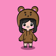 Fototapeta premium Cute girl wearing oversize jumper. Brown bear character oversize jumper. Fit for mascot, children's book, icon, t-shirt design, etc.