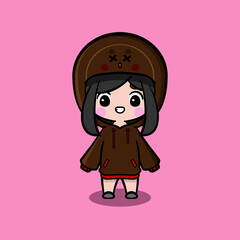Fototapeta premium Cute girl wearing oversize jumper. Burnt gingerbread character oversize jumper. Fit for mascot, children's book, icon, t-shirt design, etc.
