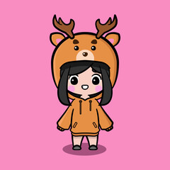Cute girl wearing oversize jumper. Deer Character oversize jumper. Fit for mascot, children's book, icon, t-shirt design, etc.