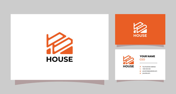 bb letter combination logo and house icon with business card